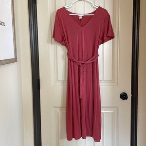 Ava and Viv coral midi dress with flutter sleeves and belt | Size XL